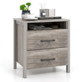 Rustic Grey Woodgrain Nightstand with Two Drawers and Open Shelf