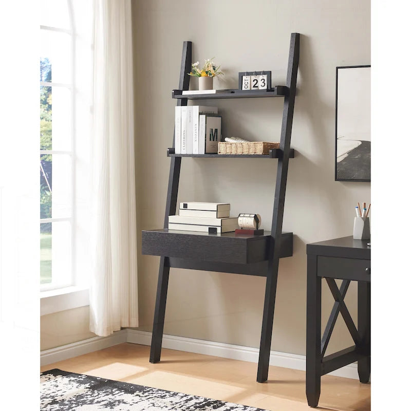 Modern Home Office Desk with Ladder Bookcase and Functional Storage