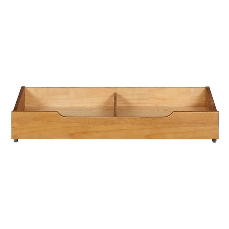 Cassetto contenitore estraibile in legno massello color marrone teak per spazio sottoletto, con divisorio