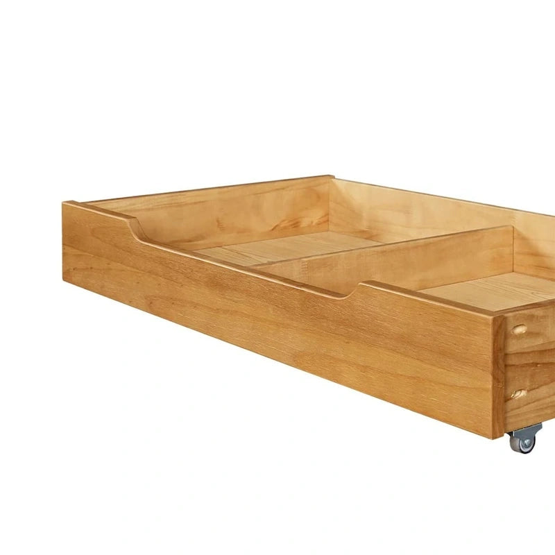 Cassetto contenitore estraibile in legno massello color marrone teak per spazio sottoletto, con divisorio