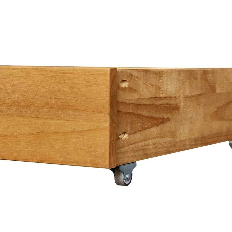 Cassetto contenitore estraibile in legno massello color marrone teak per spazio sottoletto, con divisorio