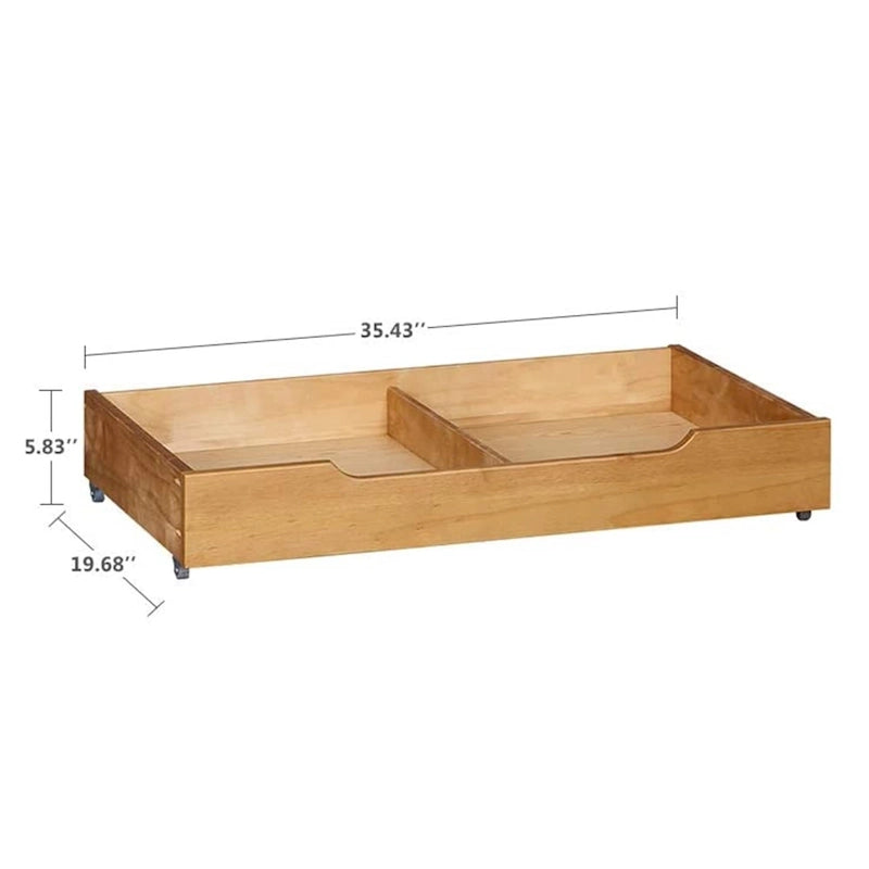Cassetto contenitore estraibile in legno massello color marrone teak per spazio sottoletto, con divisorio