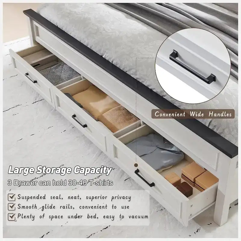Kingsize-Bettgestell aus Holz im Landhausstil mit Kopfteil, Plattformbettgestell