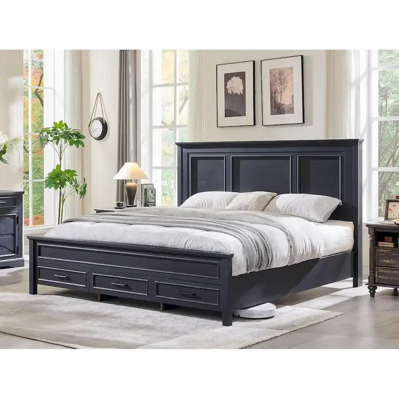 Kingsize-Bettgestell aus Holz im Landhausstil mit Kopfteil, Plattformbettgestell
