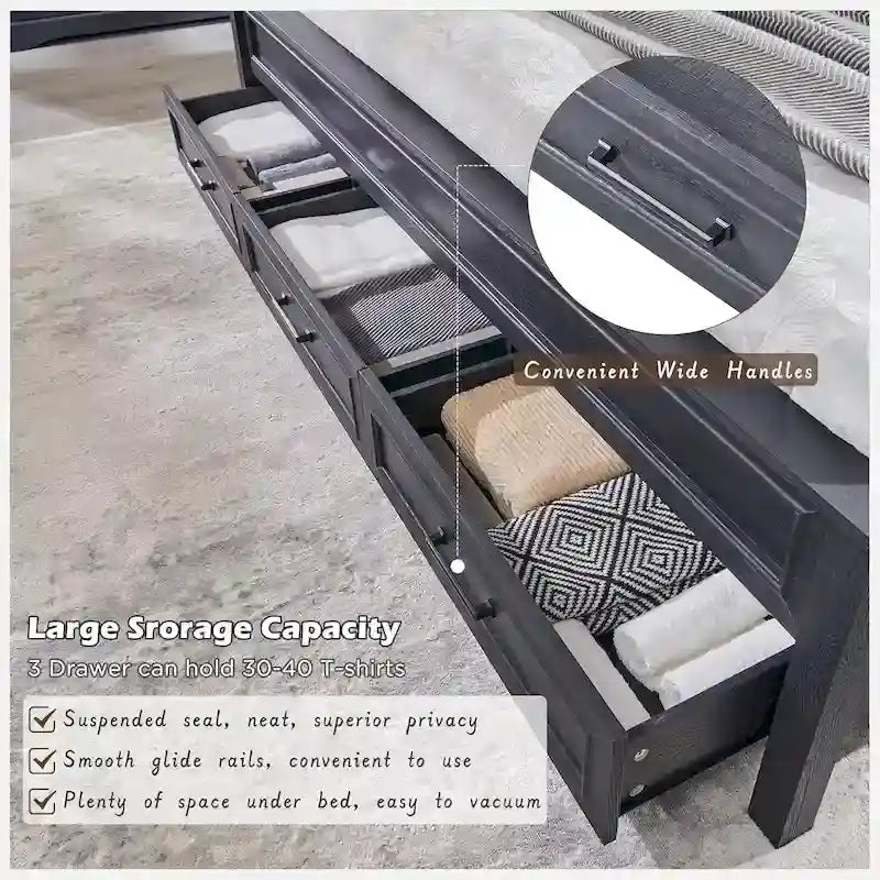 Kingsize-Bettgestell aus Holz im Landhausstil mit Kopfteil, Plattformbettgestell