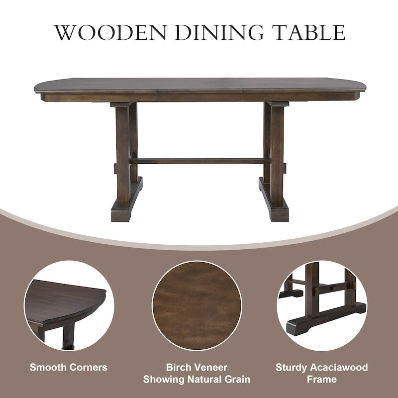 Brown Farmhouse Extendable Dining Table with Wooden Trestle Base
