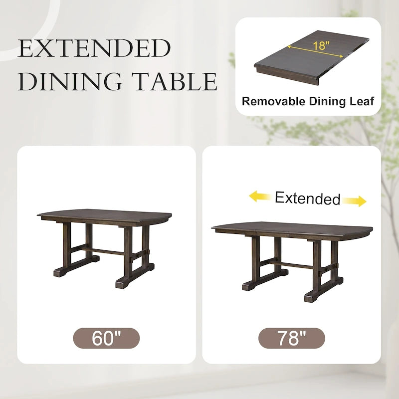 Brown Farmhouse Extendable Dining Table with Wooden Trestle Base