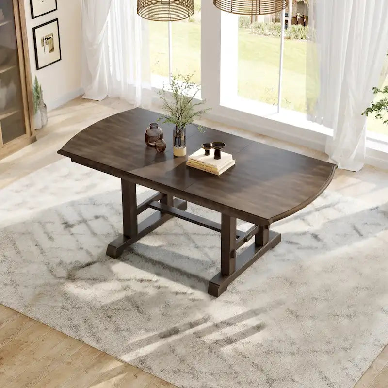 Brown Farmhouse Extendable Dining Table with Wooden Trestle Base