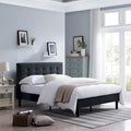 Modern Upholstered Platform Bed with Button Tufted Headboard and Black Legs