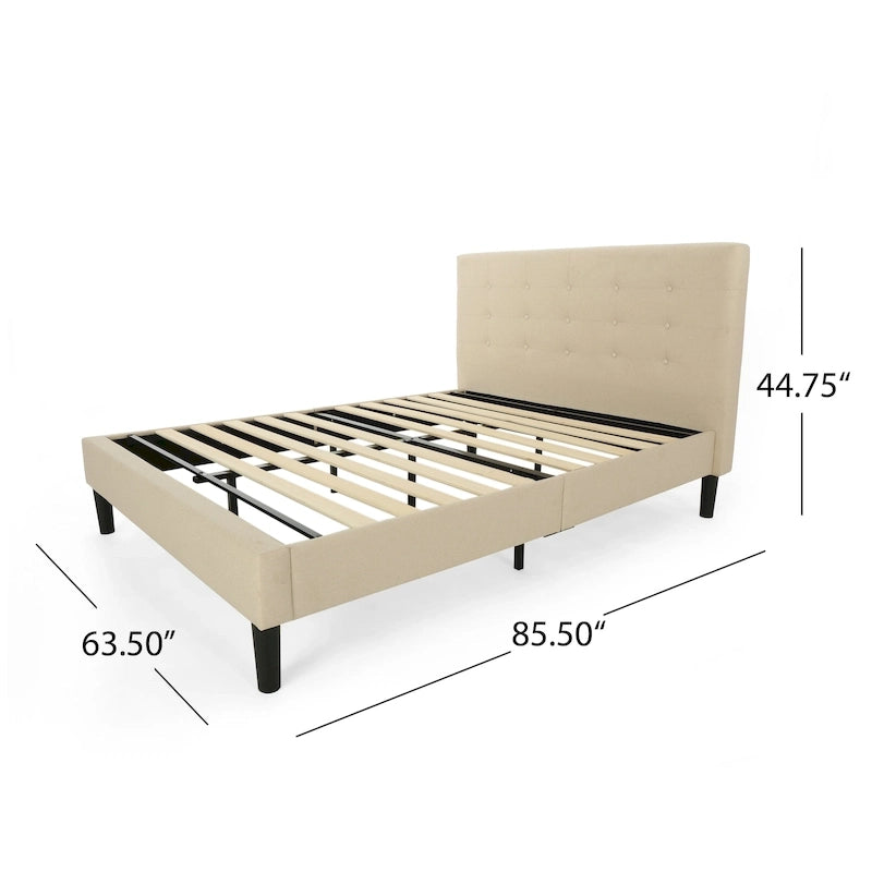 Modern Upholstered Platform Bed with Button Tufted Headboard and Black Legs