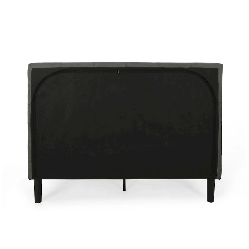 Modern Upholstered Platform Bed with Button Tufted Headboard and Black Legs