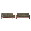 Mission Style Upholstered Wood Sofa with Curved Arms and Cushions