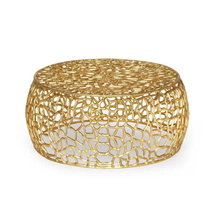 Modern Gold Aluminum Coffee Table with Sculptural Open Mesh Design