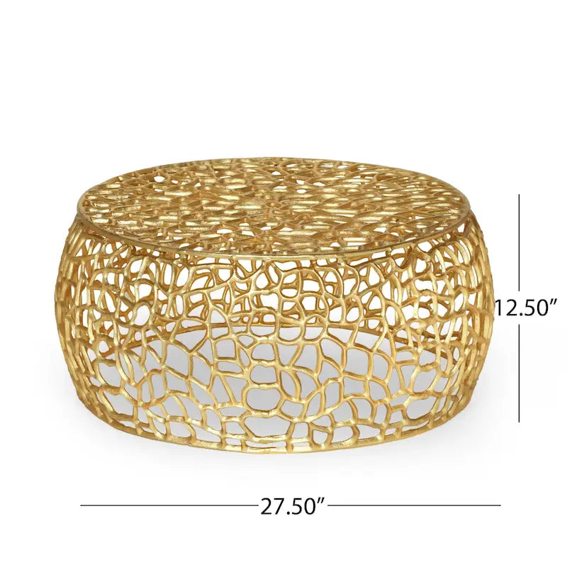 Modern Gold Aluminum Coffee Table with Sculptural Open Mesh Design