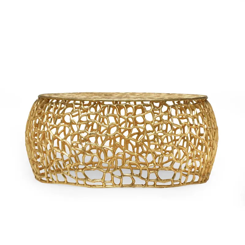 Modern Gold Aluminum Coffee Table with Sculptural Open Mesh Design