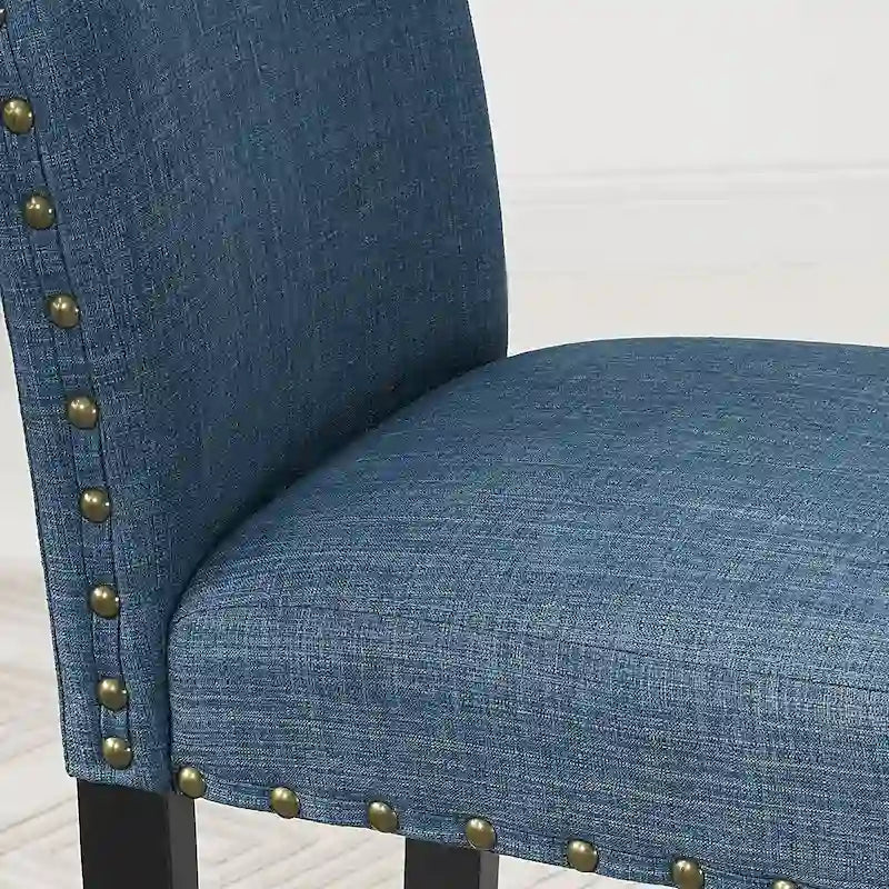 Contemporary Upholstered Bar Stool with Nailhead Trim and Espresso Legs