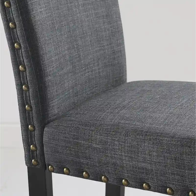 Współczesny tapicerowany hoker barowy z ozdobnymi ćwiekami i nogami w kolorze espresso