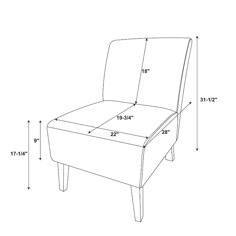 Cream Script Print Armless Accent Chair with Dark Walnut Legs