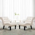 Ivory Button Tufted Armless Accent Chair with Dark Wood Legs
