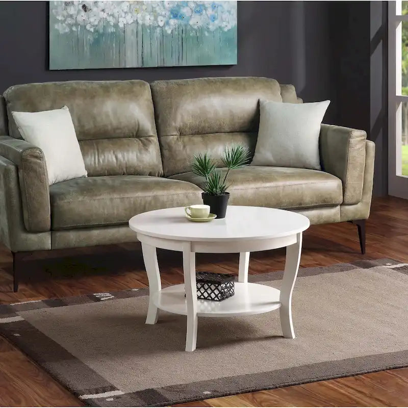 Classic Round Coffee Table with Lower Shelf and Curved Legs