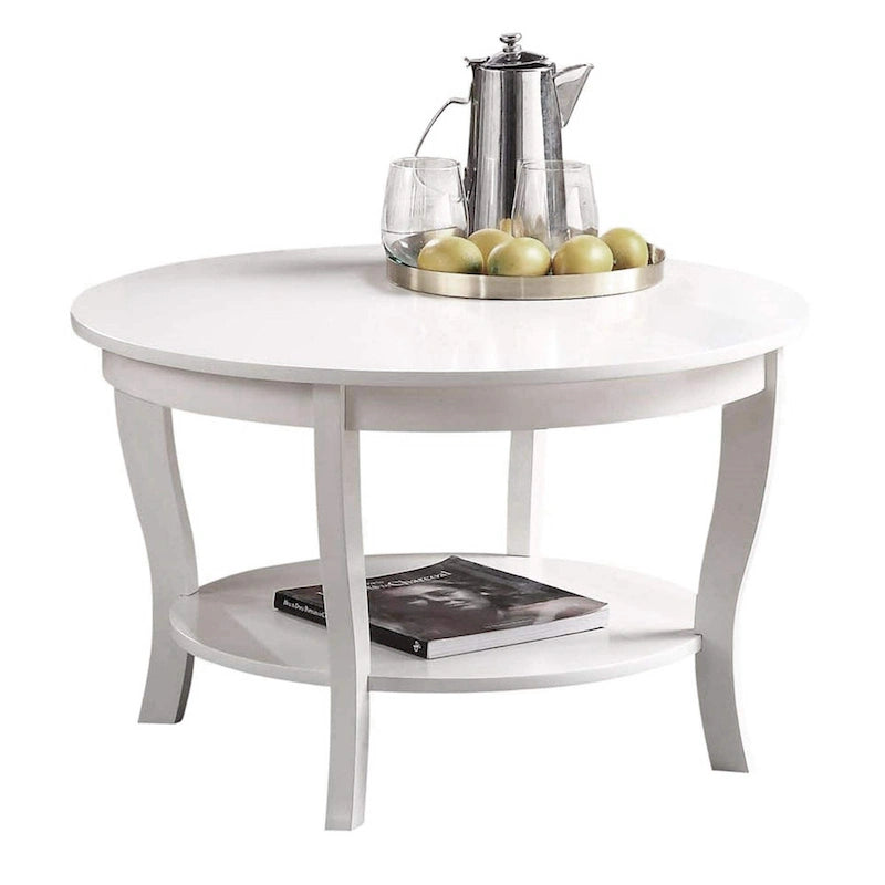 Classic Round Coffee Table with Lower Shelf and Curved Legs