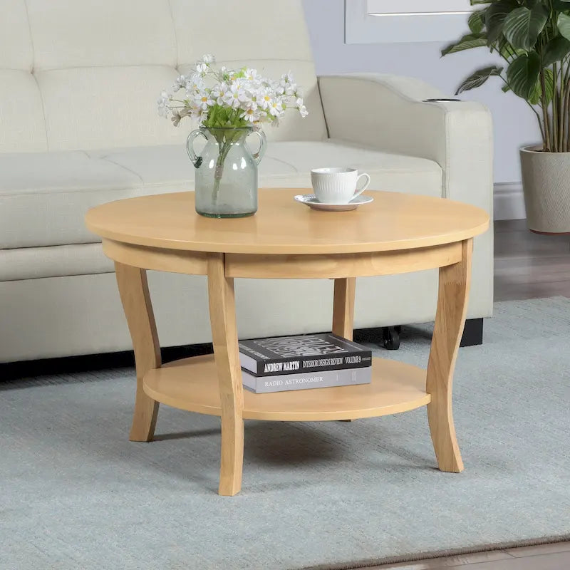 Classic Round Coffee Table with Lower Shelf and Curved Legs