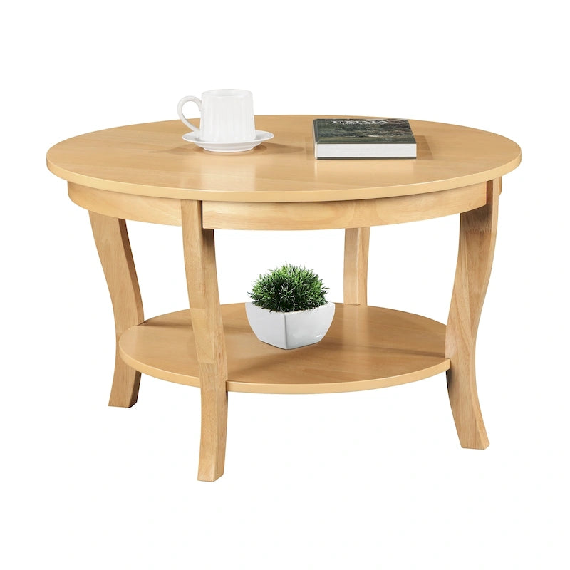 Classic Round Coffee Table with Lower Shelf and Curved Legs