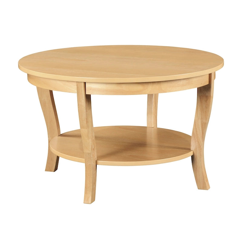 Classic Round Coffee Table with Lower Shelf and Curved Legs