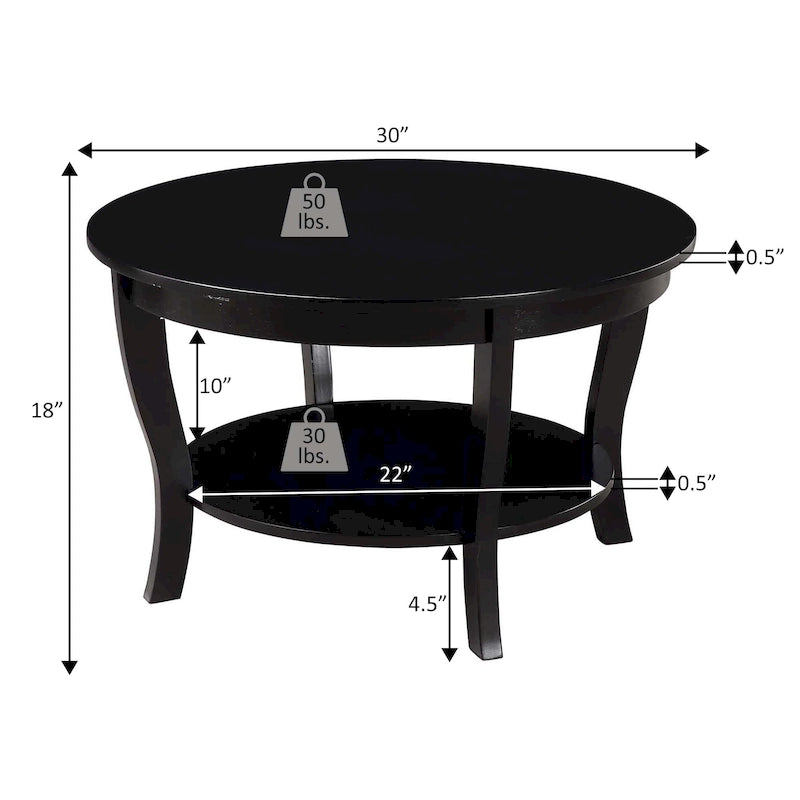Classic Round Coffee Table with Lower Shelf and Curved Legs