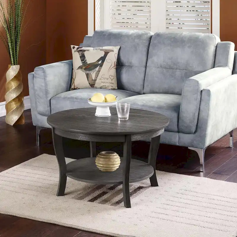 Classic Round Coffee Table with Lower Shelf and Curved Legs