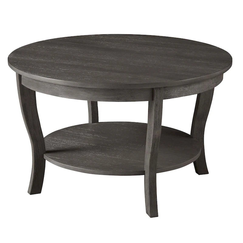 Classic Round Coffee Table with Lower Shelf and Curved Legs