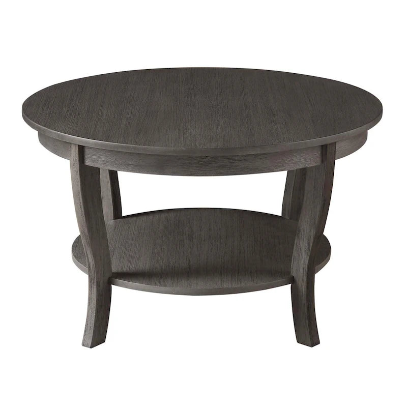 Classic Round Coffee Table with Lower Shelf and Curved Legs