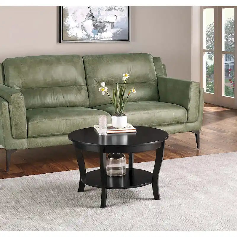 Classic Round Coffee Table with Lower Shelf and Curved Legs