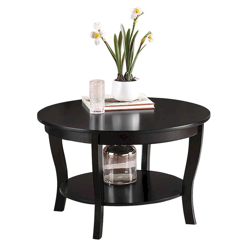 Classic Round Coffee Table with Lower Shelf and Curved Legs