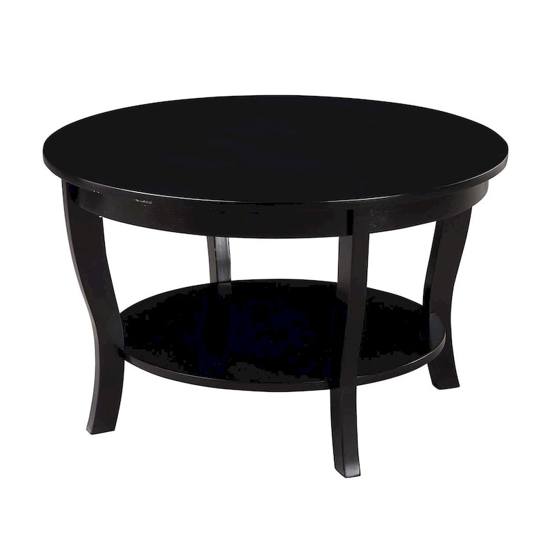 Classic Round Coffee Table with Lower Shelf and Curved Legs