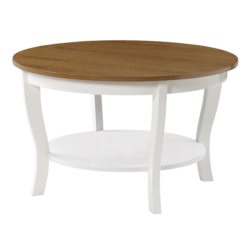 Classic Round Coffee Table with Lower Shelf and Curved Legs