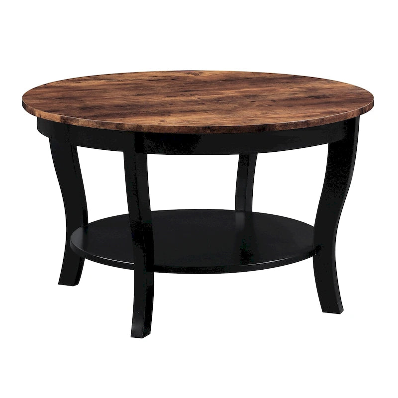 Classic Round Coffee Table with Lower Shelf and Curved Legs