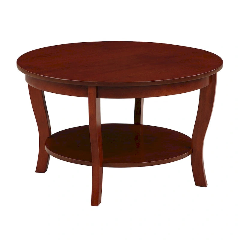 Classic Round Coffee Table with Lower Shelf and Curved Legs