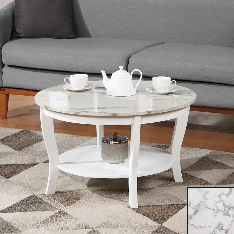 Classic Round Coffee Table with Lower Shelf and Curved Legs