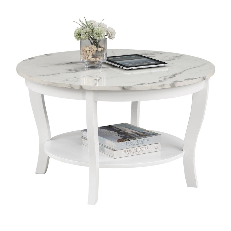 Classic Round Coffee Table with Lower Shelf and Curved Legs