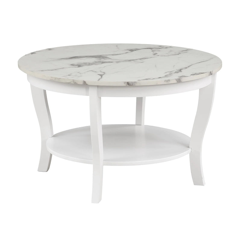 Classic Round Coffee Table with Lower Shelf and Curved Legs
