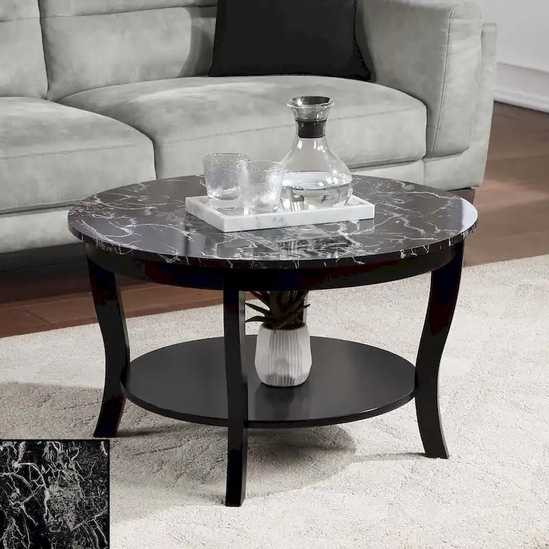 Classic Round Coffee Table with Lower Shelf and Curved Legs