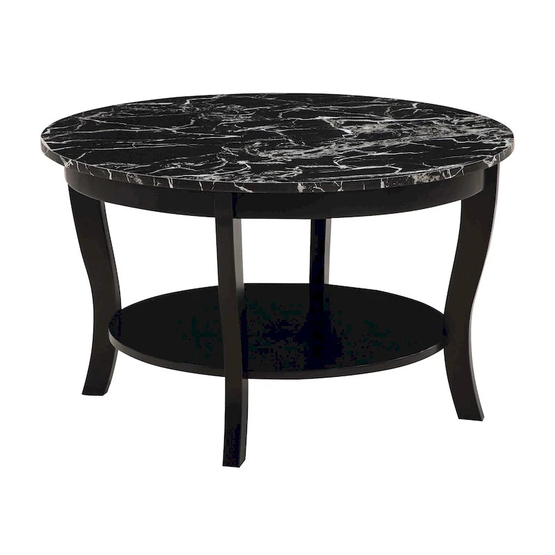 Classic Round Coffee Table with Lower Shelf and Curved Legs