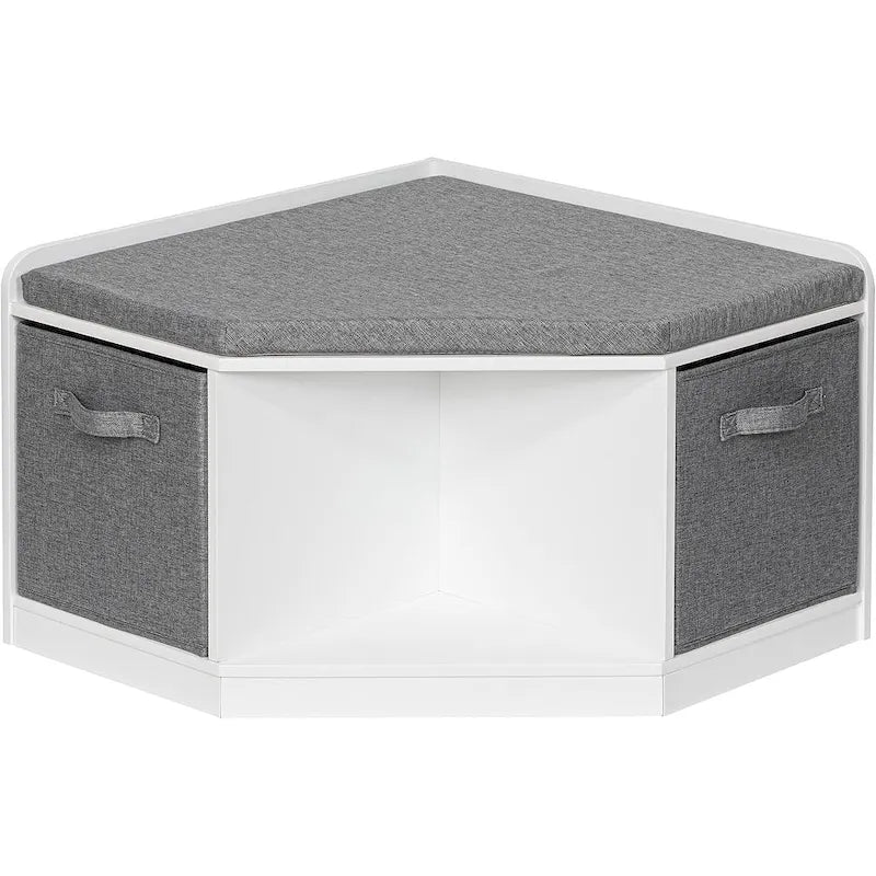 White Kids Corner Reading Bench with Gray Cushion and Storage