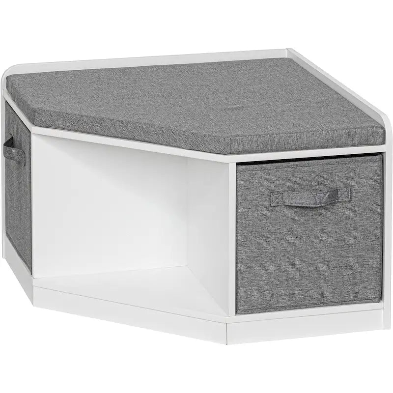 White Kids Corner Reading Bench with Gray Cushion and Storage