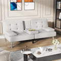Modern Tufted Faux Leather Convertible Futon Sofa Bed with Cupholders