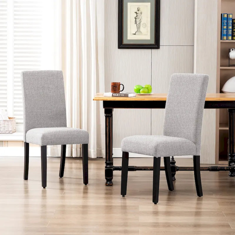 Linen Upholstered Dining Chair with Curved Back and Black Legs