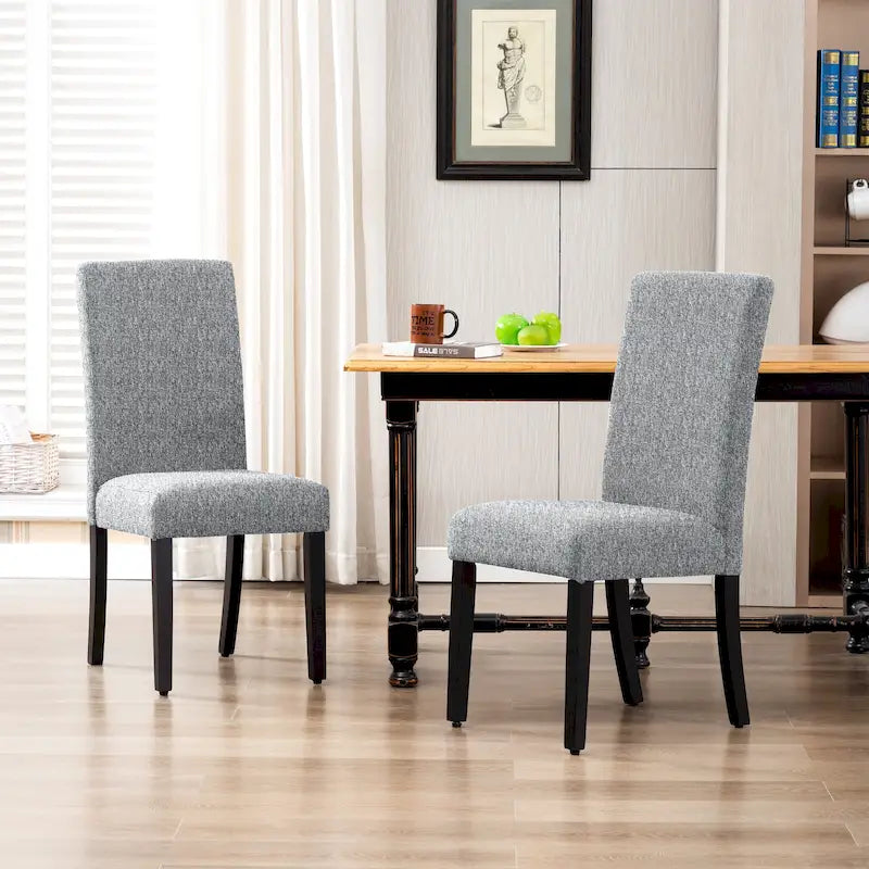 Linen Upholstered Dining Chair with Curved Back and Black Legs