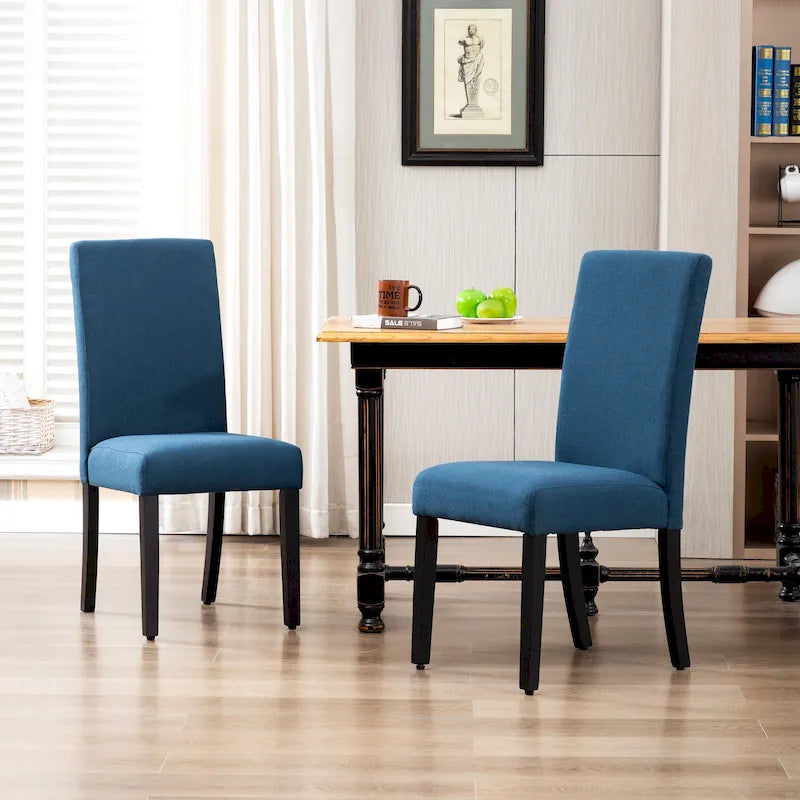 Linen Upholstered Dining Chair with Curved Back and Black Legs