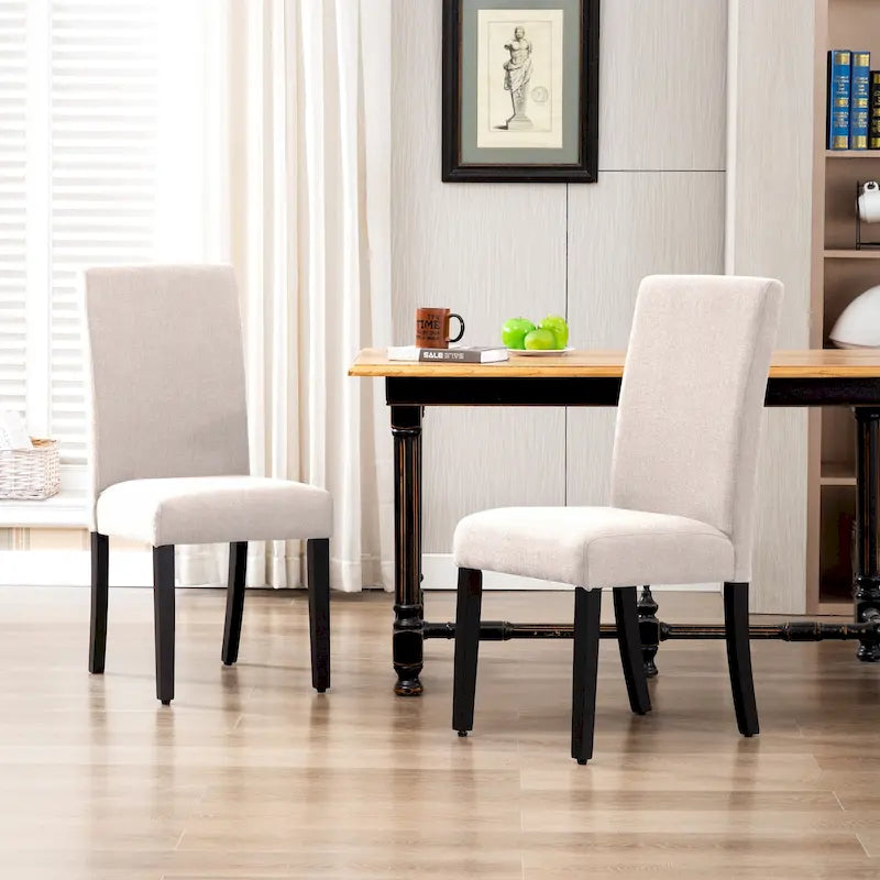 Linen Upholstered Dining Chair with Curved Back and Black Legs